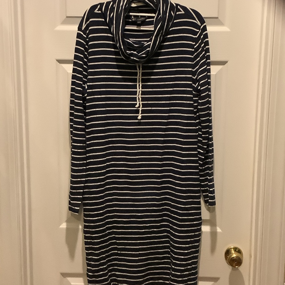 Brooks Brothers Navy and White Striped Long Sleeve Dress